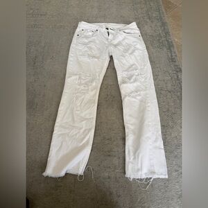 rag & bone White Distressed Straight Leg Jeans